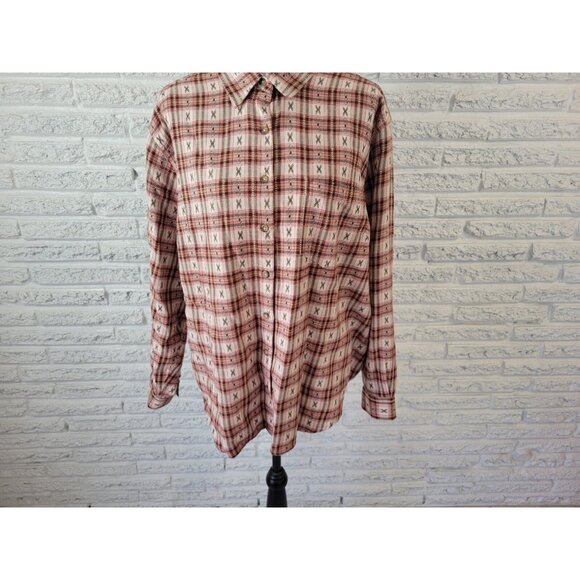 CST Sport Womens Shirt 2X Plus Long Sleeve Red Brown Plaid Cotton PLA88E - Picture 4 of 8